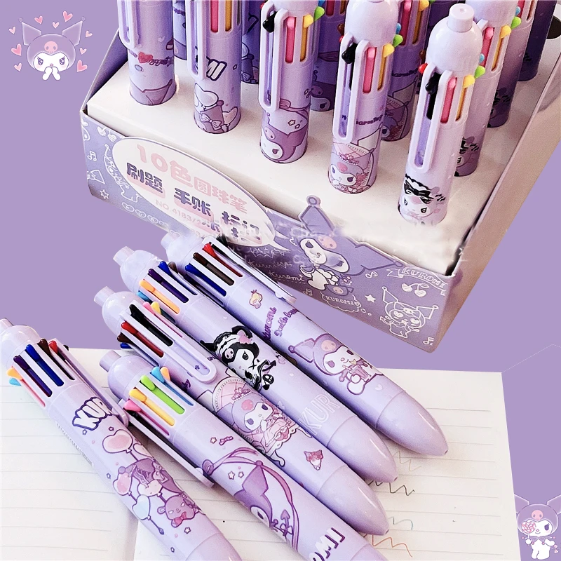 

Kawaii 10Colors Multicolor Neutral Pen Kuromi Sanrio Students Stationery Cute Take Notes Sign Ball Pens Anime Girls Kids Gifts