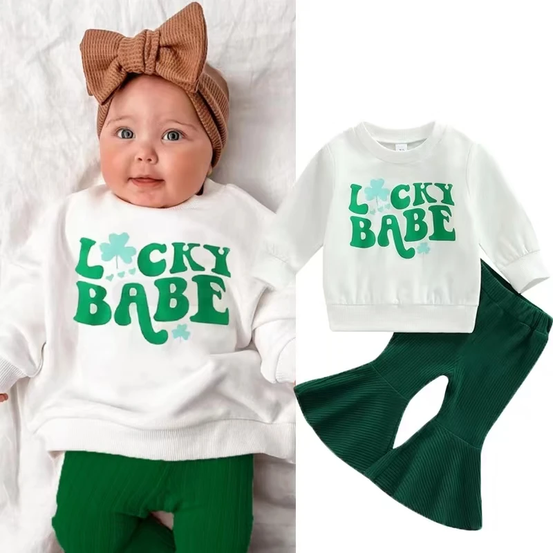 Baby Girl St Patricks Day Outfit Clover Print Sweatshirt Ribbed Bell Bottoms Pants Saint Patricks Day Clothes Baby's Sets
Baby Girl St Patricks Day Outfit Clover Print Sweatshirt Ribbed Bell Bottoms Pants Saint Patricks Day Clothes Baby's Sets