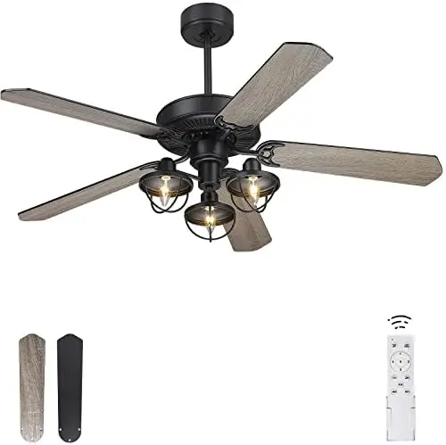 Ceiling Fans, 48 Inch Industrial Ceiling Fan with Light and Remote Control, Clear Glass, 5-Reversible Blades with Gray Oak/Burly
Ceiling Fans, 48 Inch Industrial Ceiling Fan with Light and Remote Control, Clear Glass, 5-Reversible Blades with Gray Oak/Burly