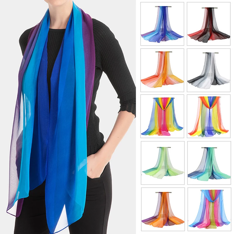 

Женский шарф 160*50 см, мусульманский хиджаб, бандана, однотонный шифоновый креп-Жоржет с градиентом, длинный тонкий тюлевый шейный платок