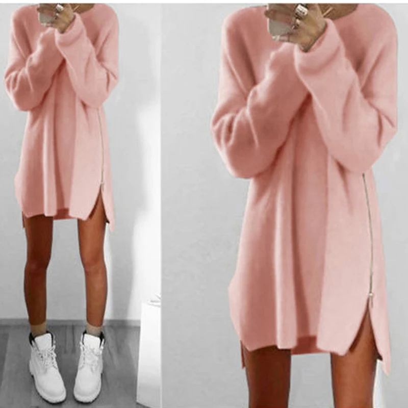 Women Long Sleeve Autumn Winter Knitted Zippers Side Jumper Sweater Dress Loose Tunic Baggy Dresses KH931626
Women Long Sleeve Autumn Winter Knitted Zippers Side Jumper Sweater Dress Loose Tunic Baggy Dresses KH931626
