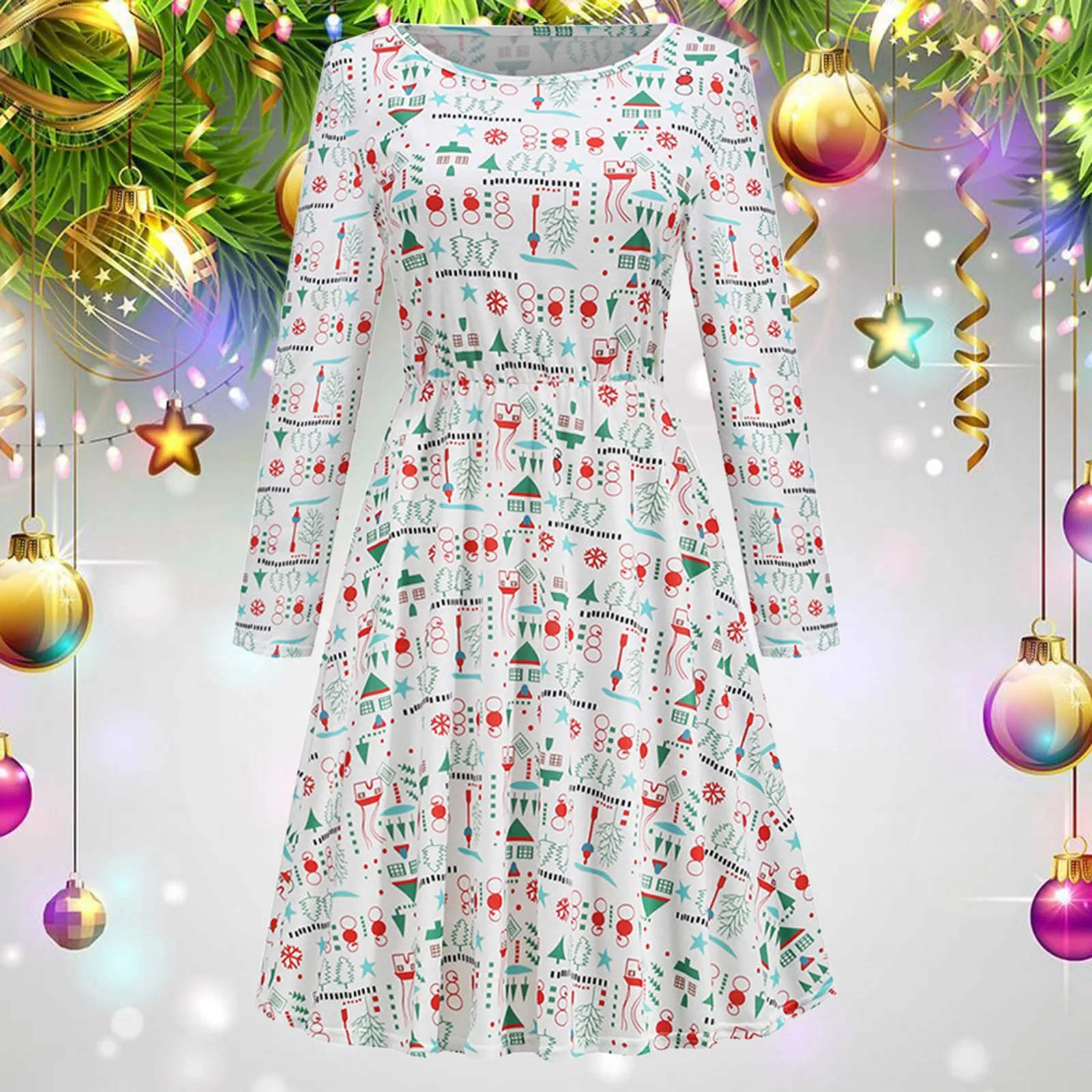 Женское платье с принтом рождественской елки, модное повседневное облегающее платье с длинным рукавом и поясом, Платье макси с воротником-х... 
Женское платье с принтом рождественской елки, модное повседневное облегающее платье с длинным рукавом и поясом, Платье макси с воротником-х...