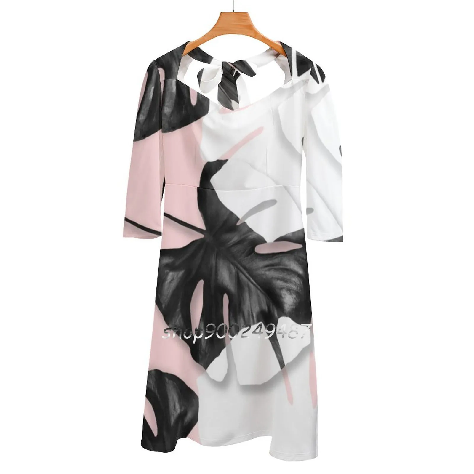 Modern Black White Monstera Tropical Leaf On Pastel Blush Flare Dress Square Neck Dress Elegant Female Fashion Printed Dress
Modern Black White Monstera Tropical Leaf On Pastel Blush Flare Dress Square Neck Dress Elegant Female Fashion Printed Dress