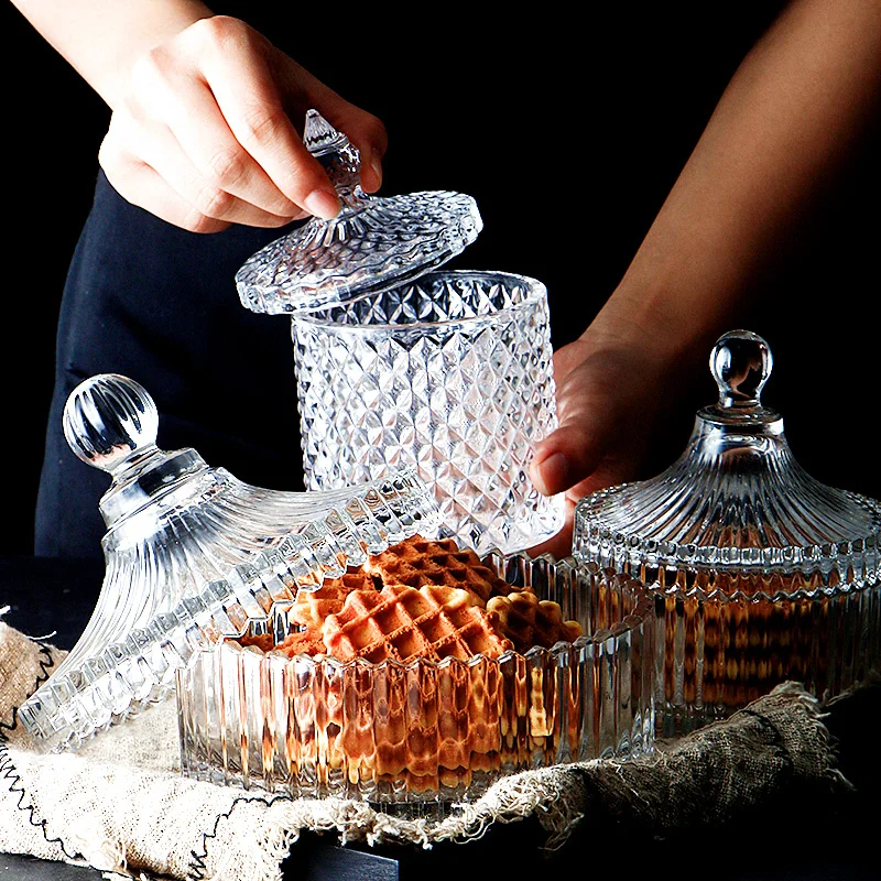 Storage Jar European Crystal Glass Candy Bowl with Cover Sugar Cans Diamond Candy Box Jewelry Storage Jar Kitchen Storage Jar
Storage Jar European Crystal Glass Candy Bowl with Cover Sugar Cans Diamond Candy Box Jewelry Storage Jar Kitchen Storage Jar