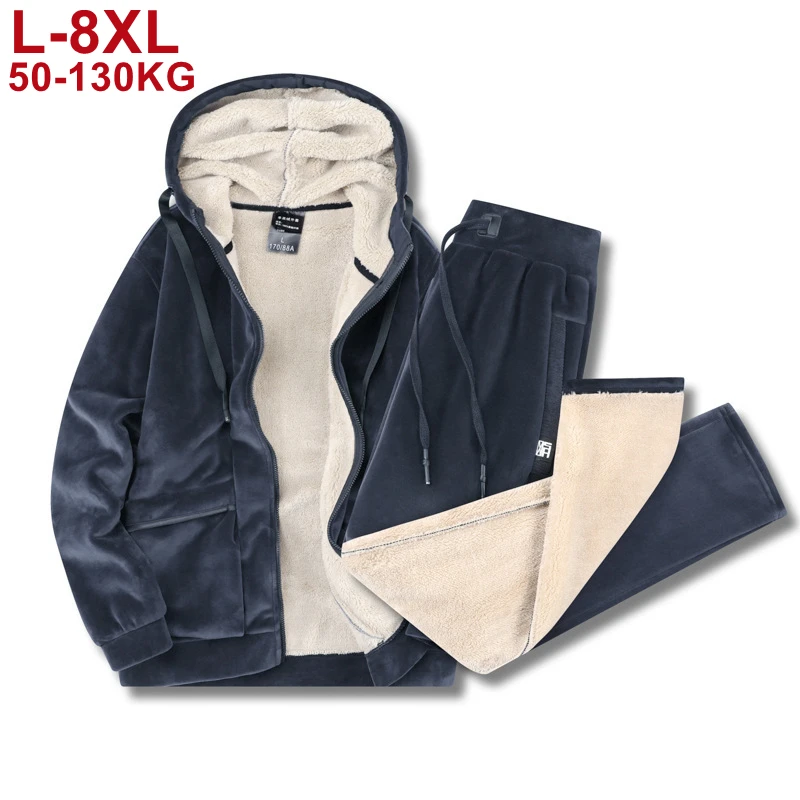 Winter Tracksuit Men Thick Warm Lamb Woolen Fleece Plus Size Hooded 2 Piece Set Jacket+pants Sportswear Casual Sweat Suits 8xl
Winter Tracksuit Men Thick Warm Lamb Woolen Fleece Plus Size Hooded 2 Piece Set Jacket+pants Sportswear Casual Sweat Suits 8xl