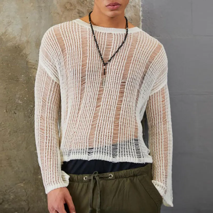 Mens Sweater Autumn New Elastic Hollow Micro Transparent Long Sleeve Loose Versatile Knitwear Mens Top
Mens Sweater Autumn New Elastic Hollow Micro Transparent Long Sleeve Loose Versatile Knitwear Mens Top