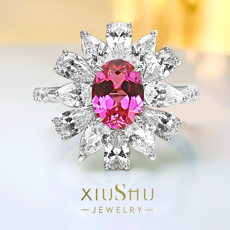 

Mode 925 fleurs en argt bague douce Incrustée de diamants à haute teur carbone niche Design Wild