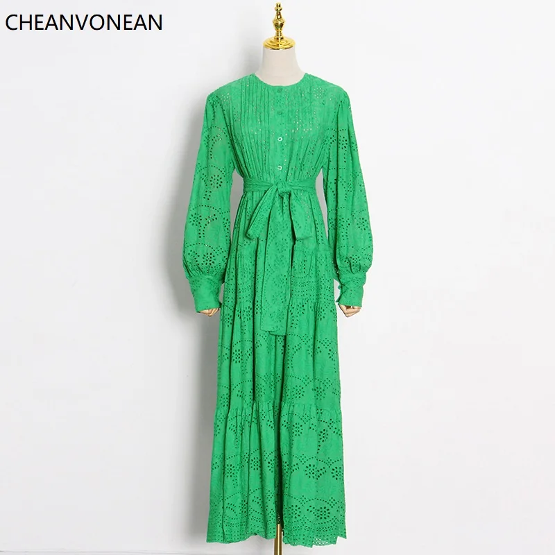 CHEAVONEAN Women Solid Embroidered Maxi Dresses O Neck Hollow Out Ladies Chic And Elegant Long One-Piece Evening Dress Gown 
CHEAVONEAN Women Solid Embroidered Maxi Dresses O Neck Hollow Out Ladies Chic And Elegant Long One-Piece Evening Dress Gown