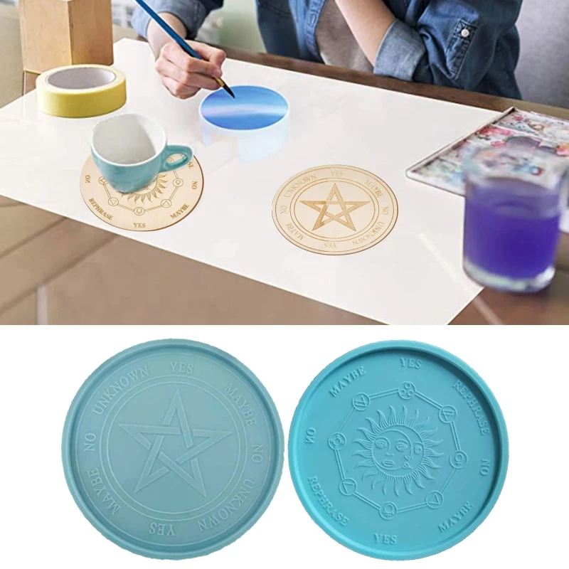 

DIY Creative Pattern Symbol Coaster Silicone Mold Eco-Friendly Sturdy Round Mold for Casting with Resin Concrete Cement