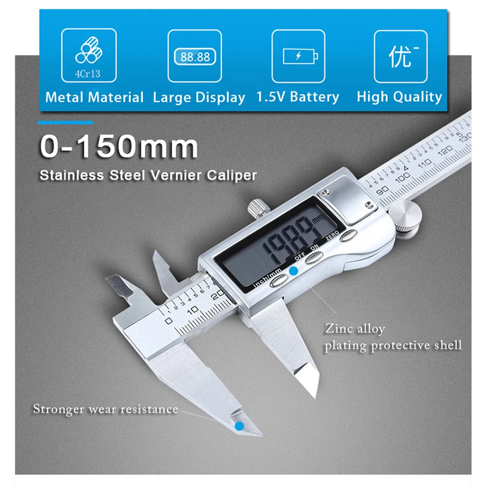 0-150mm Vernier Caliper Stainless Steel/Plastic LCD Digital Caliper 6 inch Instrument 0.01mm Resolution Depth Measuring Tools
0-150mm Vernier Caliper Stainless Steel/Plastic LCD Digital Caliper 6 inch Instrument 0.01mm Resolution Depth Measuring Tools