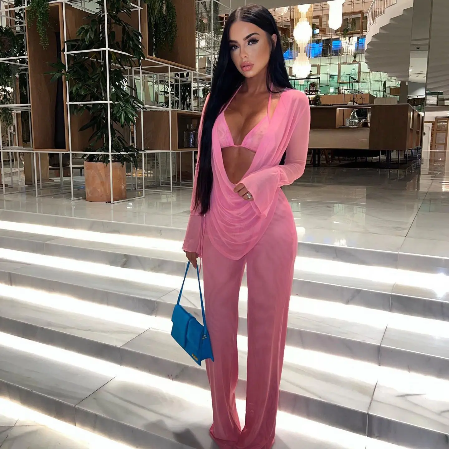 Female Solid 3 Piece Set Autumn Perspective Mesh Lace Up Halter Top Long Pant Nightclub Wear Sexy Backless Women Three Suit
Female Solid 3 Piece Set Autumn Perspective Mesh Lace Up Halter Top Long Pant Nightclub Wear Sexy Backless Women Three Suit