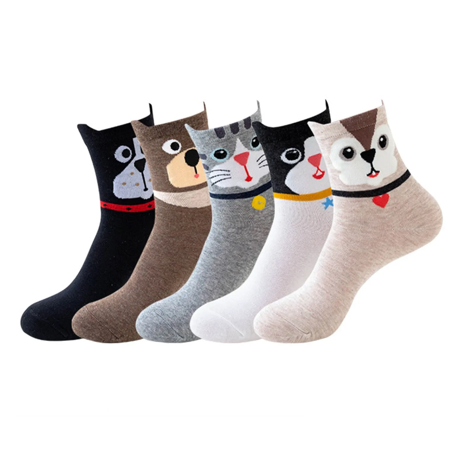 

5 Pair Cute Dog Knit Winter Socks Siberian Husky Christmas Print Socks Warm Knitting Animal Schnauzer Socks Funny Cartoon Medias