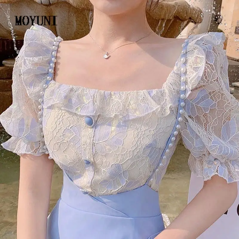Summer Lace Floral Chiffon Blouse Women Designer Patchwork Korean Sweet Blouse Shirt Puff Sleeve Designer Casual Tops 2021
Summer Lace Floral Chiffon Blouse Women Designer Patchwork Korean Sweet Blouse Shirt Puff Sleeve Designer Casual Tops 2021
