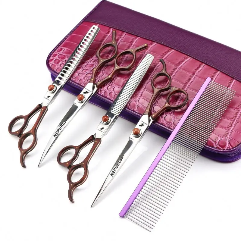 7.0 inch vg-10 brown wood Veterinary Animal Shaped Scissors Pet Grooming Scissors Pet Fishbone Teeth 4 scissors set
7.0 inch vg-10 brown wood Veterinary Animal Shaped Scissors Pet Grooming Scissors Pet Fishbone Teeth 4 scissors set