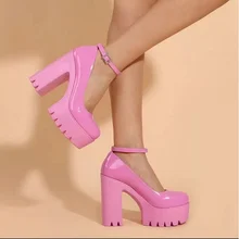 Pink Chunky Heeled Ankle Strap Pumps Sweet Platform Square Heel Woman High Heels Pumps Platform Shoes 2022 Spring Woman Shoes