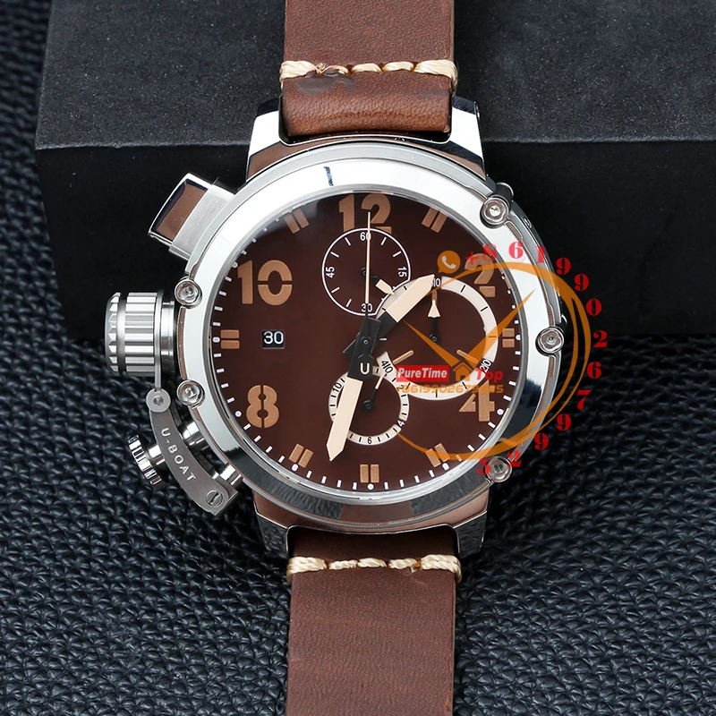 

Chimera U-51 Miyota Quartz Chronograph Mens Watch Rose Gold Brown Dial Leather Strap Stopwatch Puretime 2023 Luxury Brand New