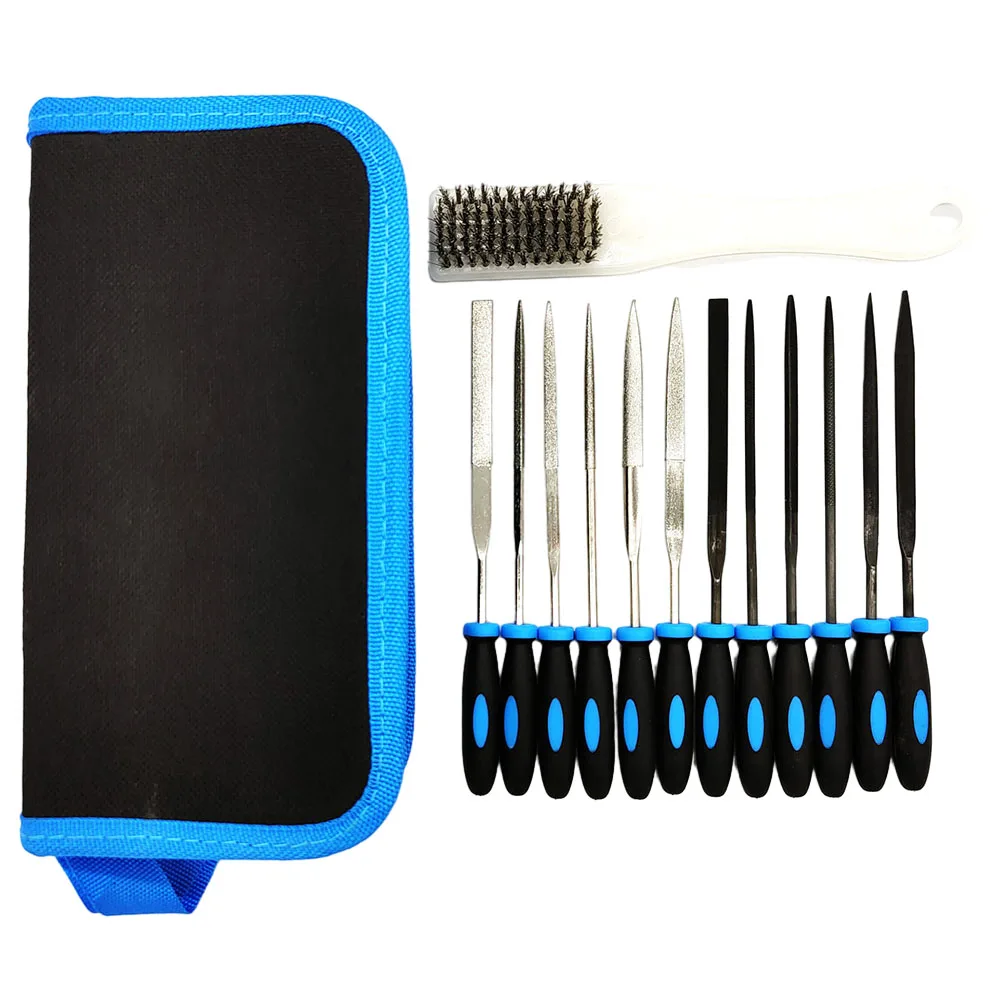 

13PCS Carbon Steel Diamond File Set Steel Brush Storage Bag Set Needle Jewelry Polishing Carving Diamond File Hand Tools