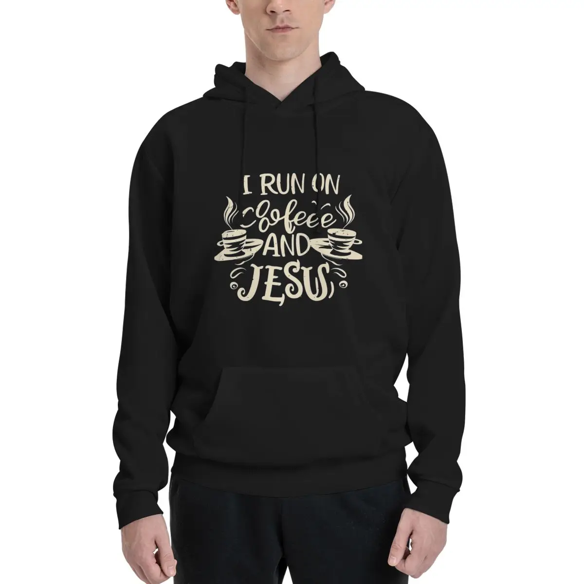 

I Run On Coffee And Jesus Cute Christian Coffee Lover Polyester Hoodie Men's Women's Sweater Size XXS-3XL