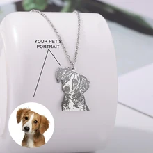 Custom Hand Painted Engraved Pet Photo Necklaces For Women Cute Cat Dog Stainless Steel Picture Pendant Pet Jewelry Memory Gift