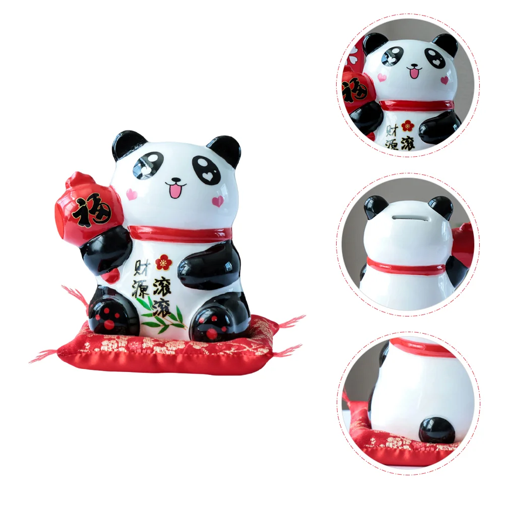 

Ceramics Piggy Bank Decorative Fortune Panda Figurines Panda Coin Banks with Cushion