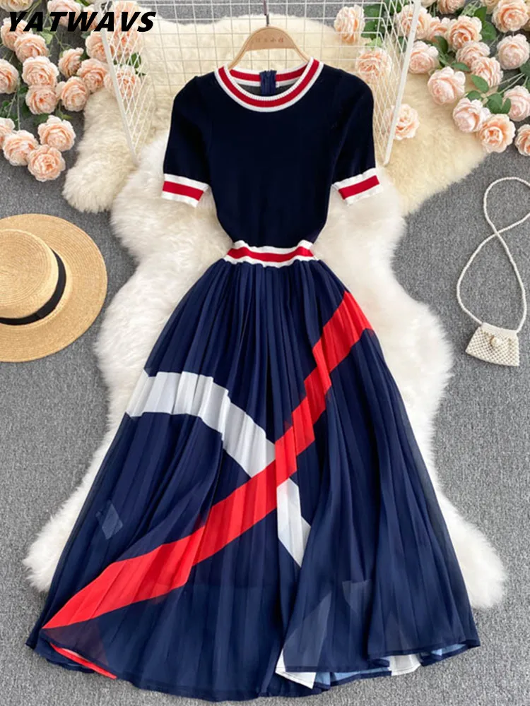Runway Designer High Quality Summer Dress For Women Fashion Sweater Knitted Patchwork Chiffon Soft Comfort Ladies Midi Dresses
Runway Designer High Quality Summer Dress For Women Fashion Sweater Knitted Patchwork Chiffon Soft Comfort Ladies Midi Dresses