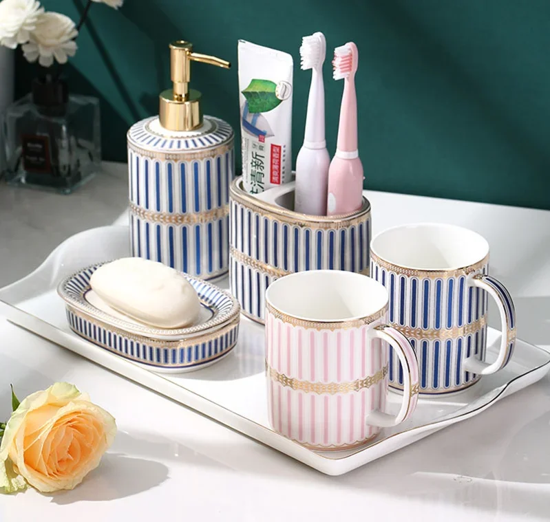 New Blue White Stripes Bathroom Decoration Accessories Ceramic Toothbrush Holder Portable Soap Dispenser Mouth Mug Bath Supplies 
New Blue White Stripes Bathroom Decoration Accessories Ceramic Toothbrush Holder Portable Soap Dispenser Mouth Mug Bath Supplies