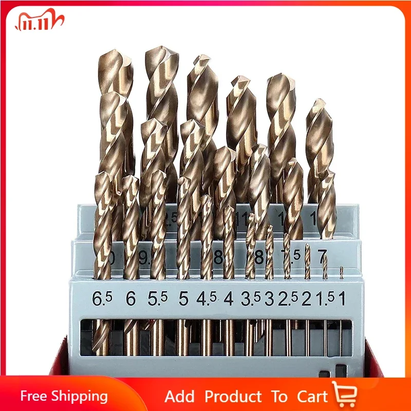 

25Pcs 1-13mm M35 HSS-Co Cobalt Straight Shank Twist Drill Bits Set Metal Drilling Hole For Wood Stainless Steel Iron Aluminum