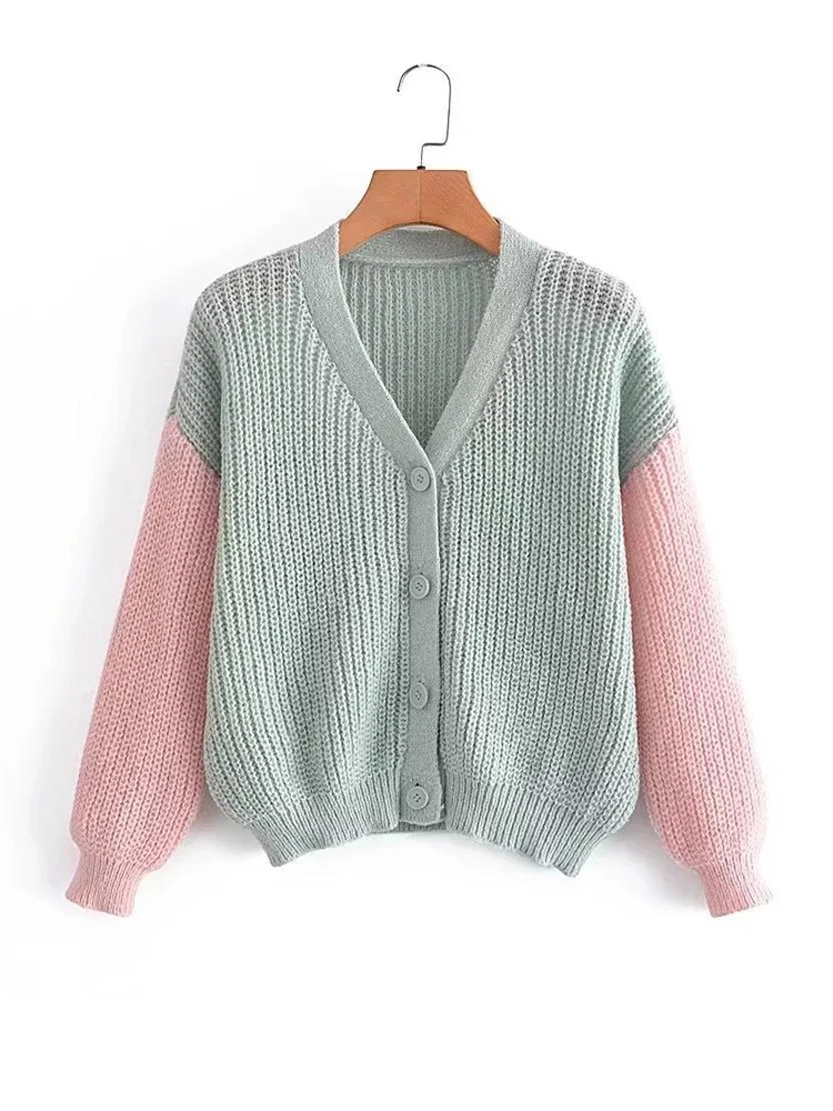 Autumn Winter Green Patchwork Pink Sweaters Women V-neck Single Breasted Loose Cardigans
Autumn Winter Green Patchwork Pink Sweaters Women V-neck Single Breasted Loose Cardigans