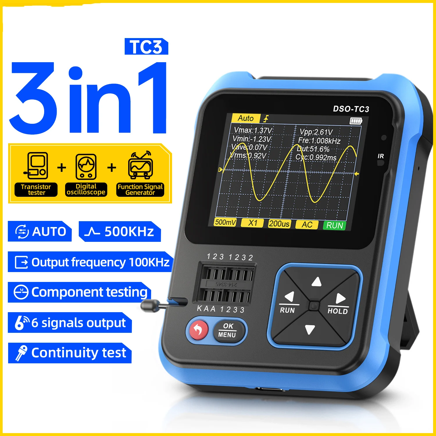B50 DSO-TC3 Penguji Osiloskop Digital Fungsi генератор Sinyal 3 в 1 Penguji Komponen Elektronik Multifungsi
B50 DSO-TC3 Penguji Osiloskop Digital Fungsi генератор Sinyal 3 в 1 Penguji Komponen Elektronik Multifungsi