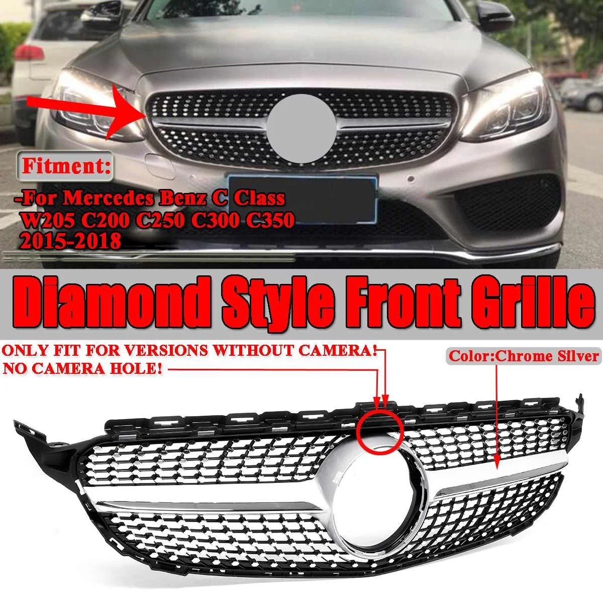 Diamond Style W205 Car Front Grill Grille Mesh For Mercedes For Benz C Class W205 C200 C250 C300 C350 2015-18 Without Camera
Diamond Style W205 Car Front Grill Grille Mesh For Mercedes For Benz C Class W205 C200 C250 C300 C350 2015-18 Without Camera