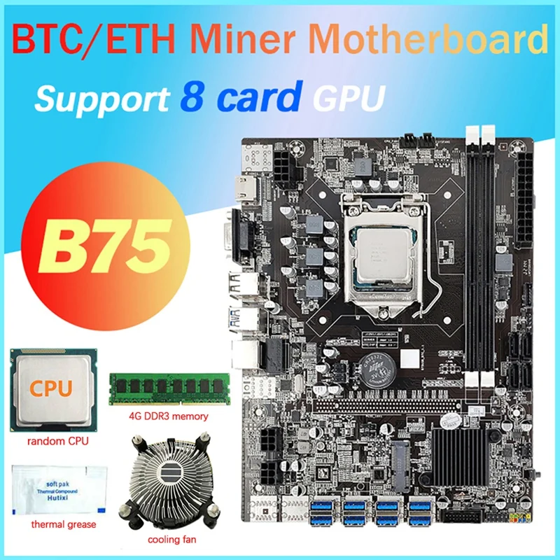 Материнская плата для майнинга B75, 8 карт, GPU + процессор + охлаждающий вентилятор + термопаста + 4G DDR3 ОЗУ 8X USB3.0(PCIE) слот LGA1155 DDR3 SATA3.0
Материнская плата для майнинга B75, 8 карт, GPU + процессор + охлаждающий вентилятор + термопаста + 4G DDR3 ОЗУ 8X USB3.0(PCIE) слот LGA1155 DDR3 SATA3.0