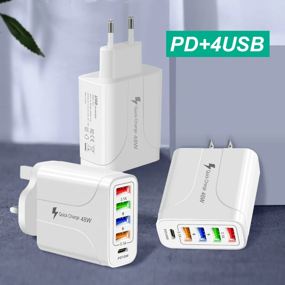 4USB+PD Charger 5 In 1 Charger 48W Multi-Interface Charger PD Fast Charger Phone Accessories for Xiaomi Huawei Phone Charger
4USB+PD Charger 5 In 1 Charger 48W Multi-Interface Charger PD Fast Charger Phone Accessories for Xiaomi Huawei Phone Charger