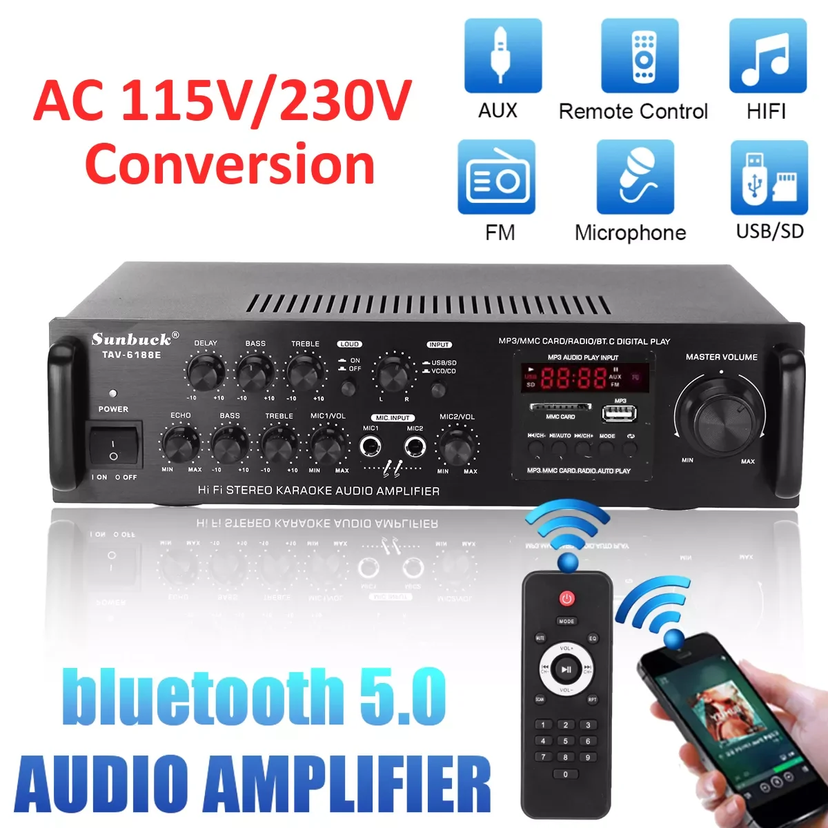 200W Bluetooth 5.0 Audio Amplifier EQ Stereo Home Theater AMP Car Home 5CH AUX USB FM SD
200W Bluetooth 5.0 Audio Amplifier EQ Stereo Home Theater AMP Car Home 5CH AUX USB FM SD