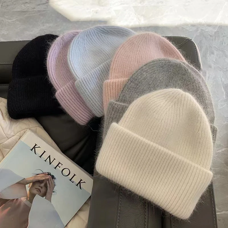 Winter Angola Rabbit Fur Knitted Beanies For Women Fashion Solid Warm Cashmere Wool Skullies Cap Female Three Fold Thick Hats
Winter Angola Rabbit Fur Knitted Beanies For Women Fashion Solid Warm Cashmere Wool Skullies Cap Female Three Fold Thick Hats