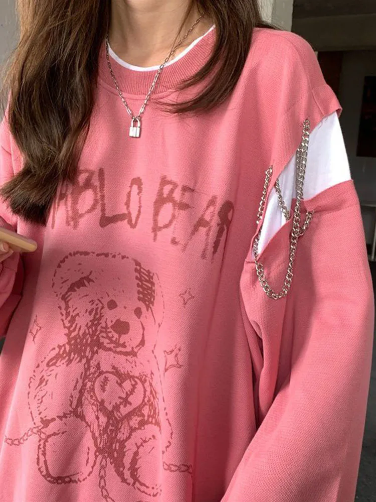 Harajuku bear graffiti shirt for women O-neck kawaii sweatshirt unisex niche design long-sleeved top Splicing fake two pieces
Harajuku bear graffiti shirt for women O-neck kawaii sweatshirt unisex niche design long-sleeved top Splicing fake two pieces