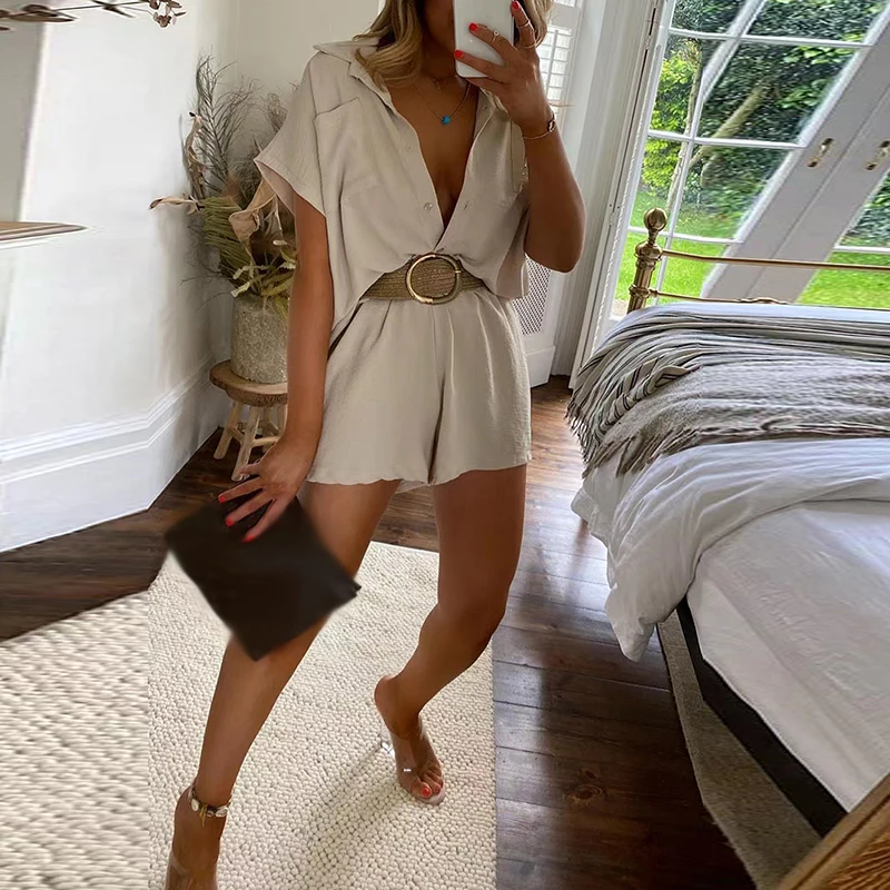 Elegant Casual Pattern Print 2 Piece Set Women Lapel Button Tops & Drawstring Tie-up Suits Fashion Cotton Linen Short Sleeve Set
Elegant Casual Pattern Print 2 Piece Set Women Lapel Button Tops & Drawstring Tie-up Suits Fashion Cotton Linen Short Sleeve Set