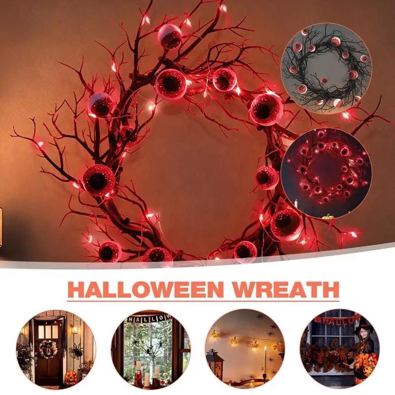 

Halloween Front Door Wreath Spooky Home Decor Light Up Eyeball Door Wreath Scary Led Light Halloween Garland Festive Ornament