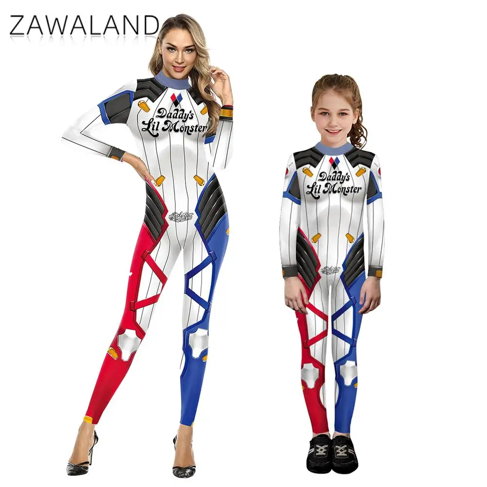 

ZAWALAND Family Matching Outfits 3D Digital Printing Carnival Fancy Party Cosplay Costume Long Sleeve Spandex Zentai Suit