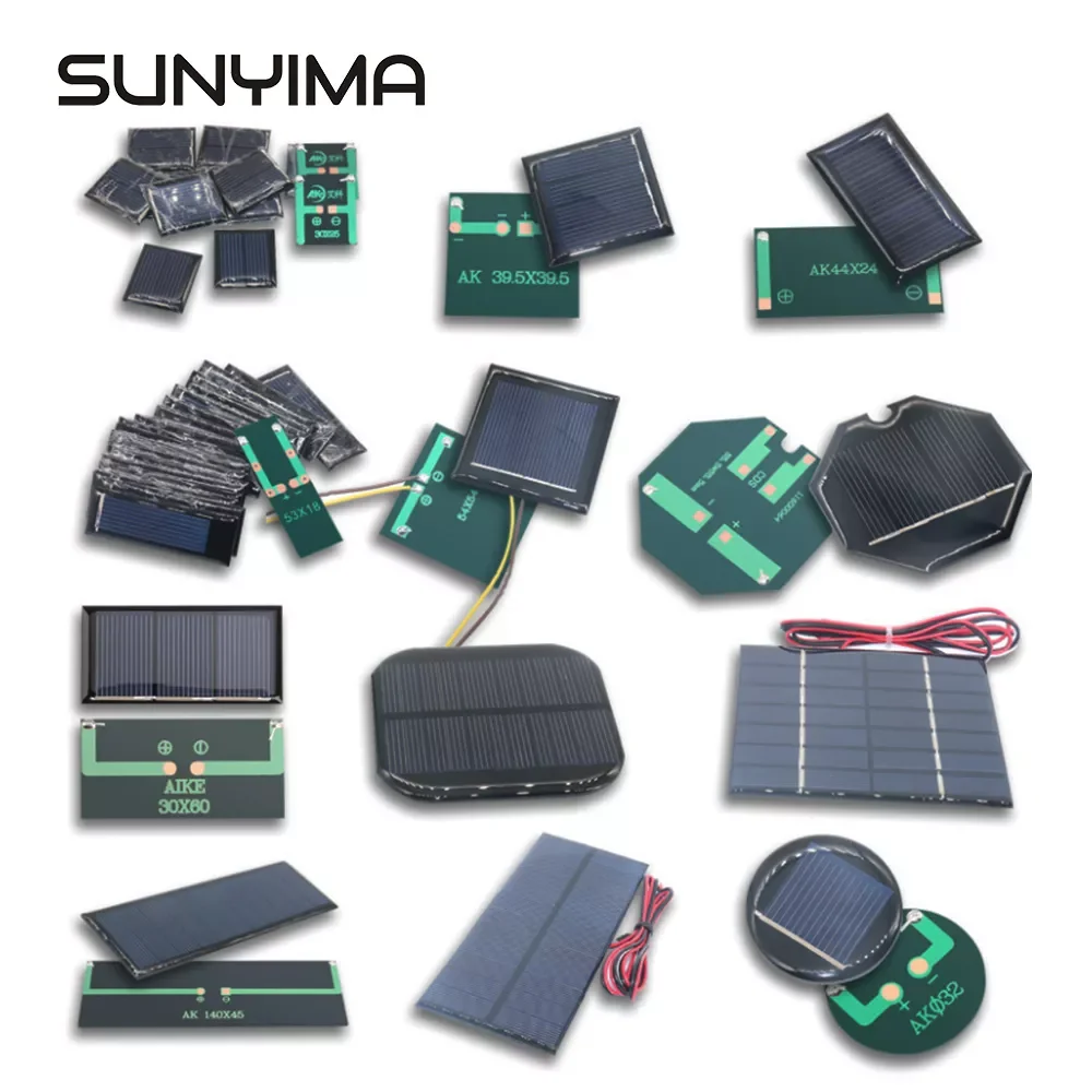 SUNYIMA 10PCS 1V 2V 3V 5V 6V Polycrystalline Solar Panels 68x37 50x50 40x40 54x54 60x60mm Battery Charger For Dropshipping
SUNYIMA 10PCS 1V 2V 3V 5V 6V Polycrystalline Solar Panels 68x37 50x50 40x40 54x54 60x60mm Battery Charger For Dropshipping