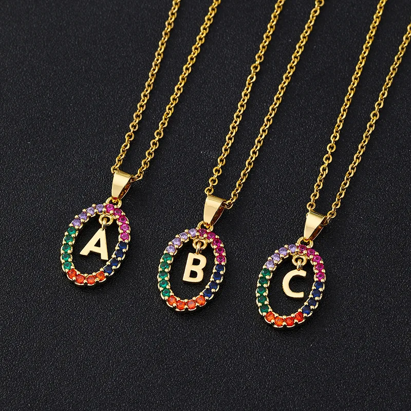 

New Luxury Copper Zircon A-Z Crown Alphabet Pendant Chain Necklace Punk Hip-Hop Style Fashion Woman Man Initial Name Jewelry