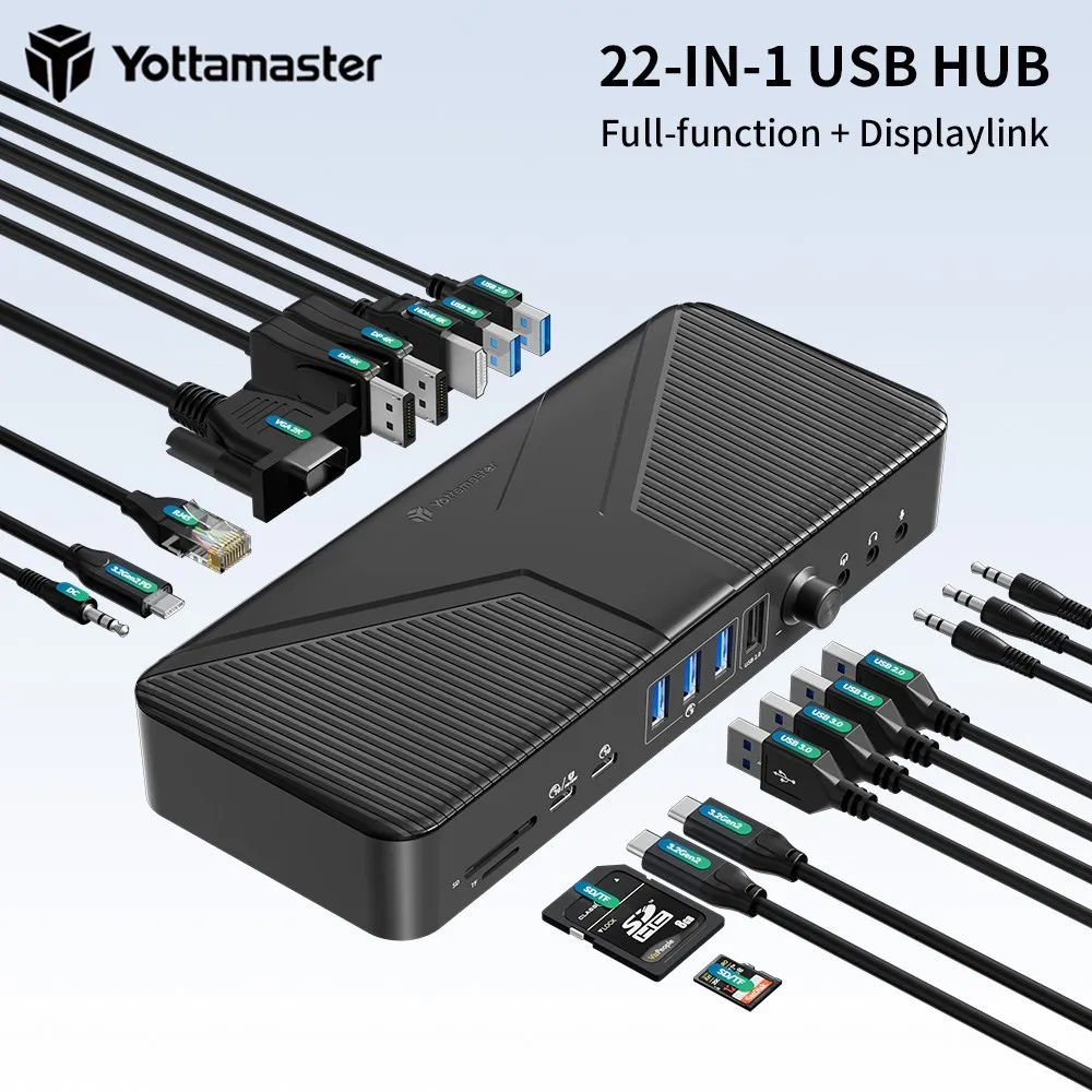 Yottamaster 22-в-1 8K @ 30 Гц usb-хаб Type C к DP HDMI-совместимый 5 различных дисплеев RJ45 PD с адаптером питания с регулировкой громкости
Yottamaster 22-в-1 8K @ 30 Гц usb-хаб Type C к DP HDMI-совместимый 5 различных дисплеев RJ45 PD с адаптером питания с регулировкой громкости
