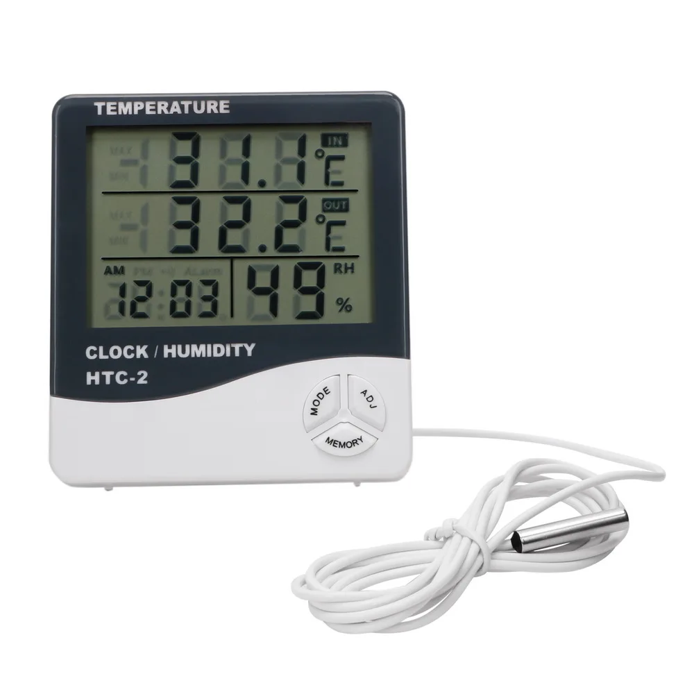 Electronic Digital LCD Thermometer Hygrometer Temperature Humidity Meter Indoor Outdoor Weather Tester with Alarm Clock
Electronic Digital LCD Thermometer Hygrometer Temperature Humidity Meter Indoor Outdoor Weather Tester with Alarm Clock