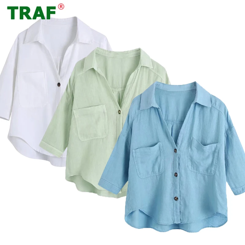 TRAF Green Crop Top Women White Button Up Shirt Women Short Sleeve Collared Top Female Summer 2022 Beach Oversized Shirts Woman
TRAF Green Crop Top Women White Button Up Shirt Women Short Sleeve Collared Top Female Summer 2022 Beach Oversized Shirts Woman