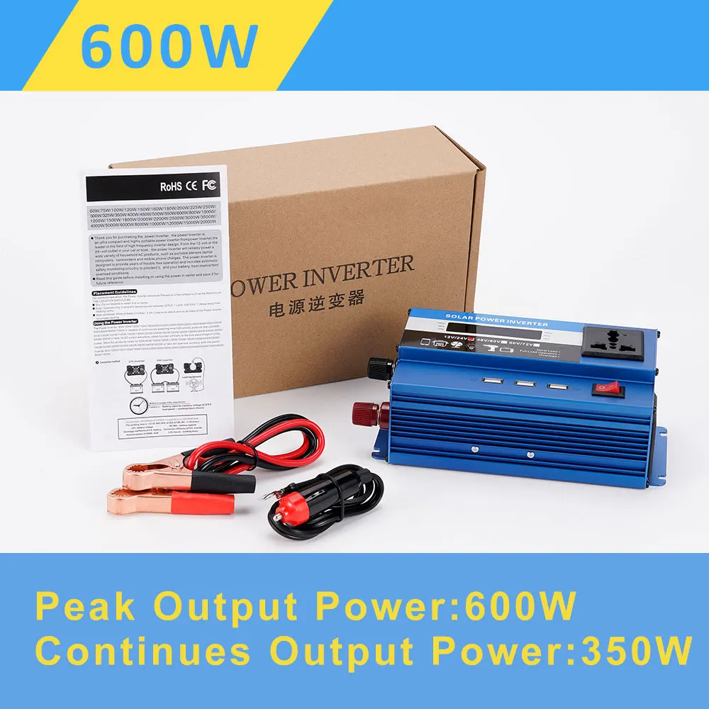 

Car Power Inverter Modified Sine Wave DC 12V 24V Solar Power Inverters 600W 1200W 1600W 2200W Car Adapter Charge Converter