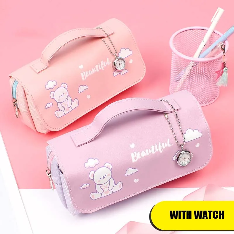 Girls PU waterproof Pen Bag Pencil Case Pink Color Pocket Dirt resistance Storage Bag With clock Stationery Pouch School Travel
Girls PU waterproof Pen Bag Pencil Case Pink Color Pocket Dirt resistance Storage Bag With clock Stationery Pouch School Travel