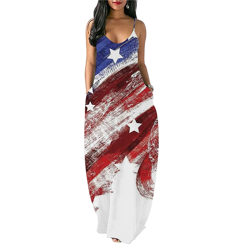 Summer Fashion Sling Long Dresses Elegant Long Dress Women Loose Casual American Flag Star Printed Independence Day Sleeveless
Summer Fashion Sling Long Dresses Elegant Long Dress Women Loose Casual American Flag Star Printed Independence Day Sleeveless