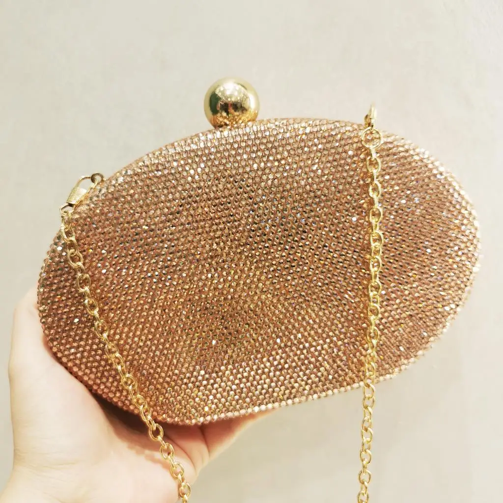 

Dazzling Women Rose gold Stones Clutch Purse Lady Evening Bag Wedding Cocktail Crystal Purses and Handbags Bridal Minaudiere Bag