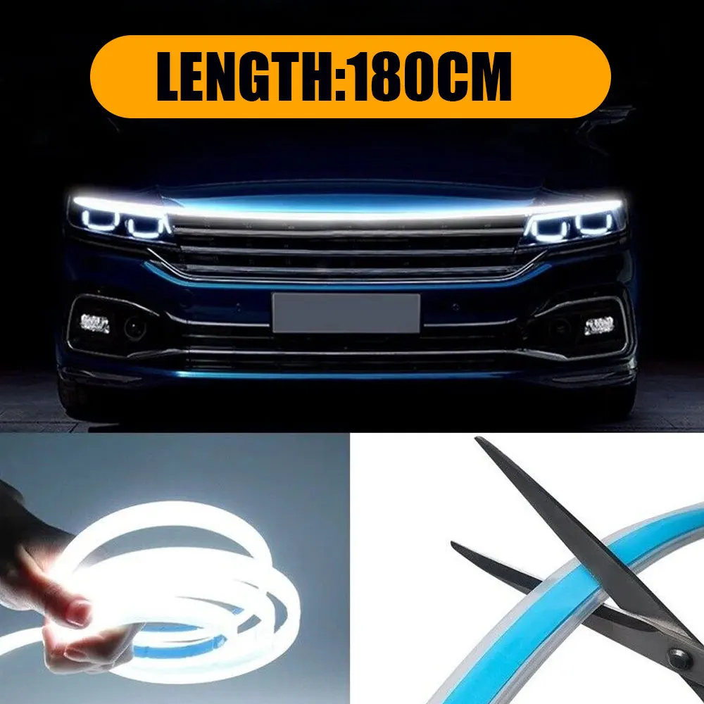 

2022 New 12V LED Car Hood Light Daytime Running Lights Auto Remote App RGB Flowing Turn Signal Guide Thin Strip Lamp