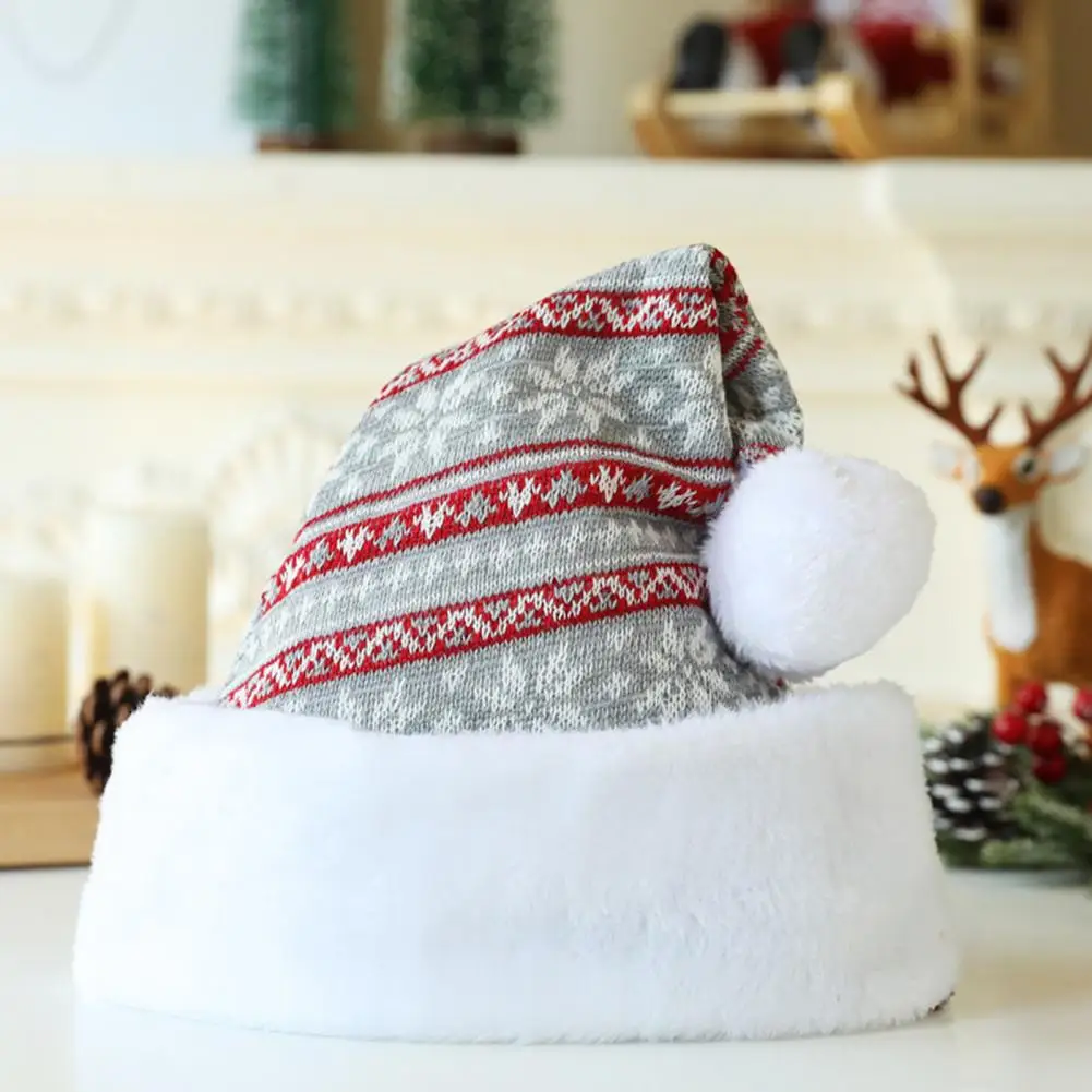 

Winter Hat Cartoon Pattern Christmas Hat Santa Cap with Cute Pompon