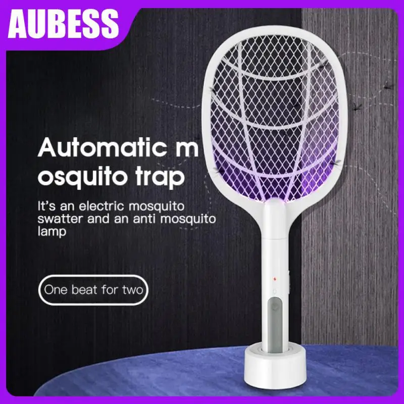 

With Base Holder Electric Mosquito Killer 2 In 1 Electric Insect Racket Usb Rechargeable Bug Zappers 3000v Mosquito Swatter
